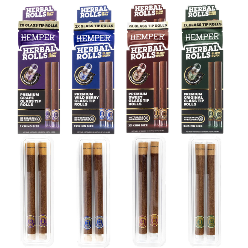 Hemper Herbal King Size Rolls Wildberry + Glass Tip x2